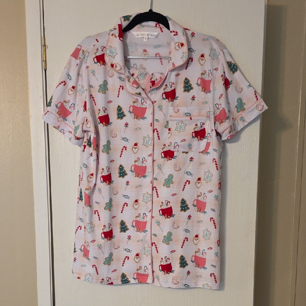 Festive Pink Button-Up Pajama Set